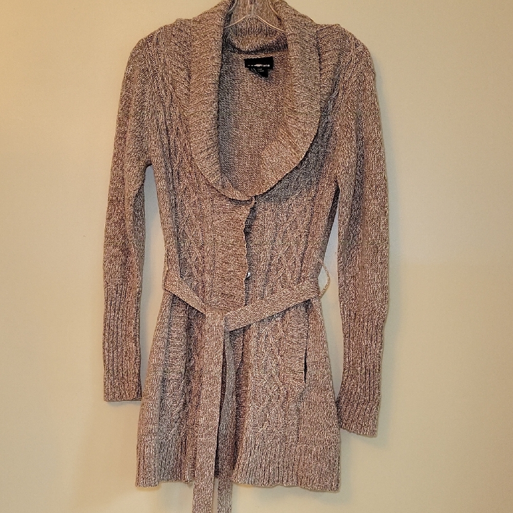It's Our Time Taupe Knit Belted Cardigan Woman's‎ M Retro Bohemian